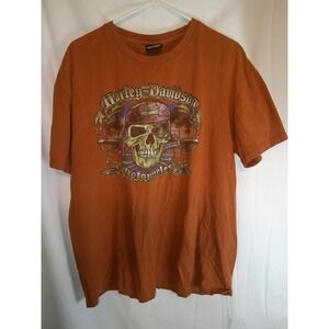 Vintage Harley-Davidson Orlando Pirate Skull T-Shirt Short Sleeve Orange Size XL